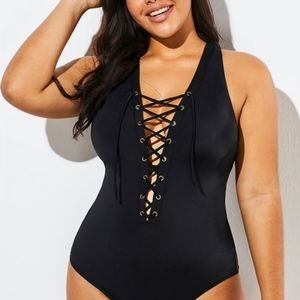 Swimsuits for all meet curve lace up one piece